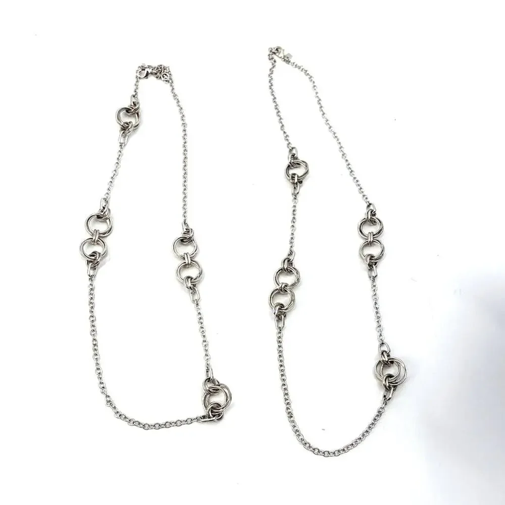 Banana Republic Set 2 Silver Tone Statement Links Chain Necklace Layered